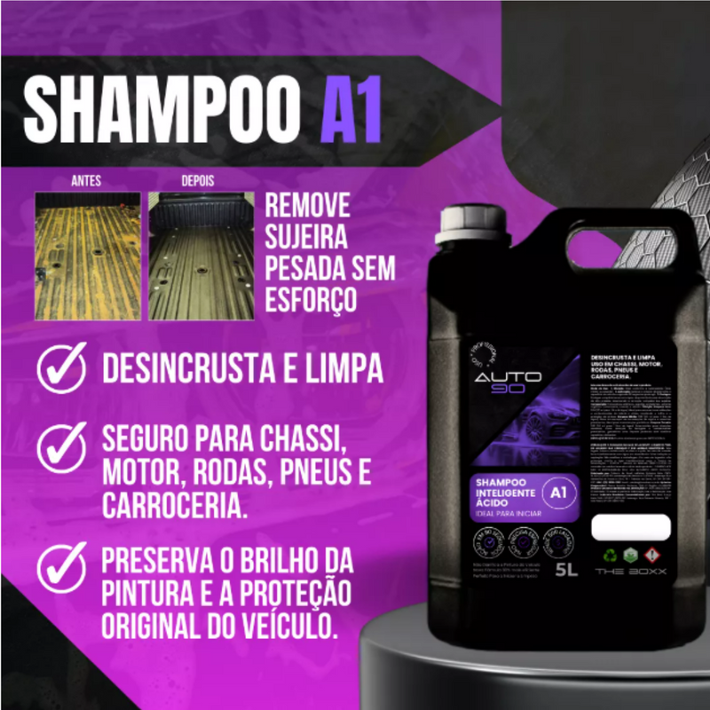 Kit Derrete Sujeira Pro Max (Pistola de Alta Pressão + Snow Foam + Lavadora de Alta Pressão K5 + adaptador +  Kit Auto90 10L + Pretinho 500ml + Shampoo c/ cera de Carnaúba 5L + Revitalizador de Plásticos) - Frete Grátis