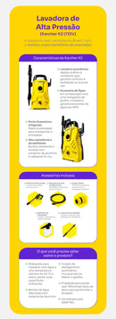 Lavadora de Alta Pressão Karcher Compacta 1500 PSI/Libras 1400W 300L/h com Aplicador de Detergente e Lança Regulável