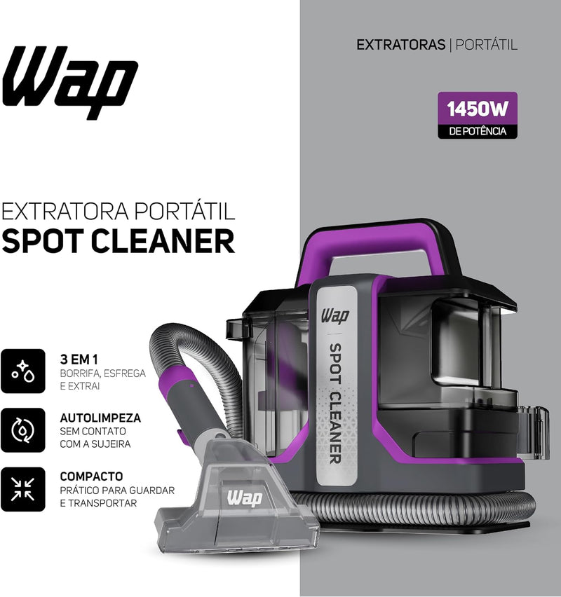 WAP Extratora Portátil Spot Cleaner W3, 3 em 1, Borrifa, Esfrega e Extrai, com Sistema de Autolimpeza, 1450W, 127V