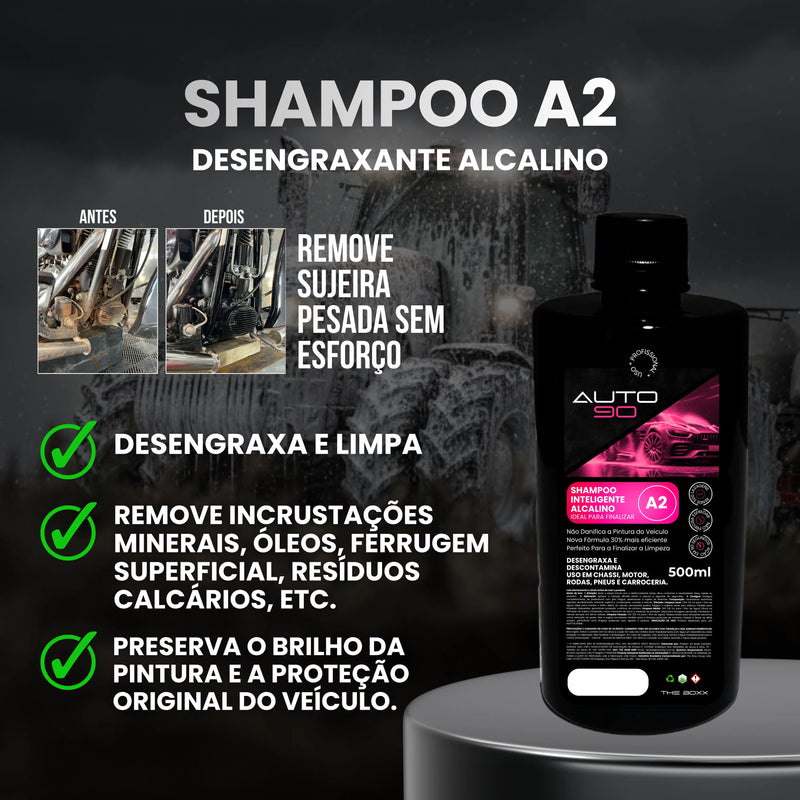 Shampoo automotivo premium para o agro Auto90 1L - Limpeza Pesada Para Máquinas Agrícolas (desicrustante + desengraxante)