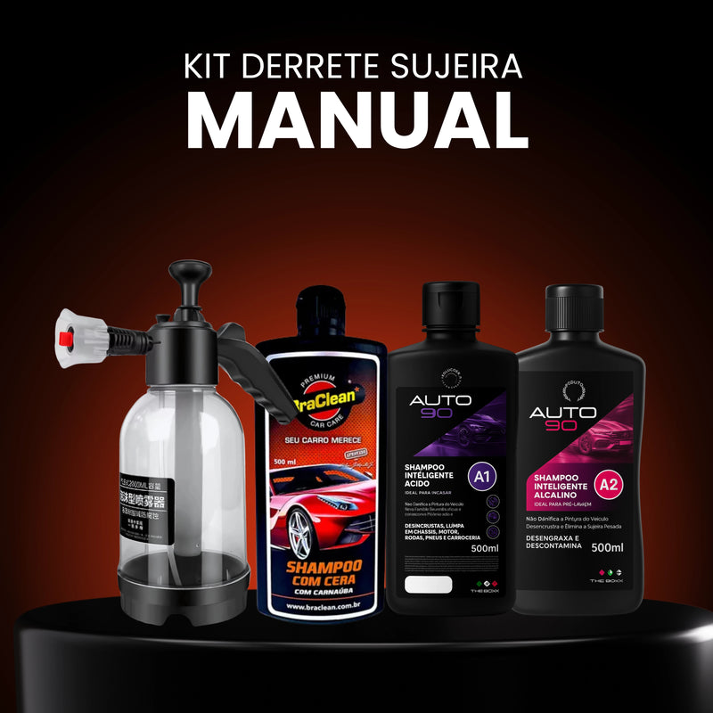 Kit Derrete Sujeira Manual (Snow foam manual + shampoo c/ cera de Carnaúba 500ml + kit auto90 1L)