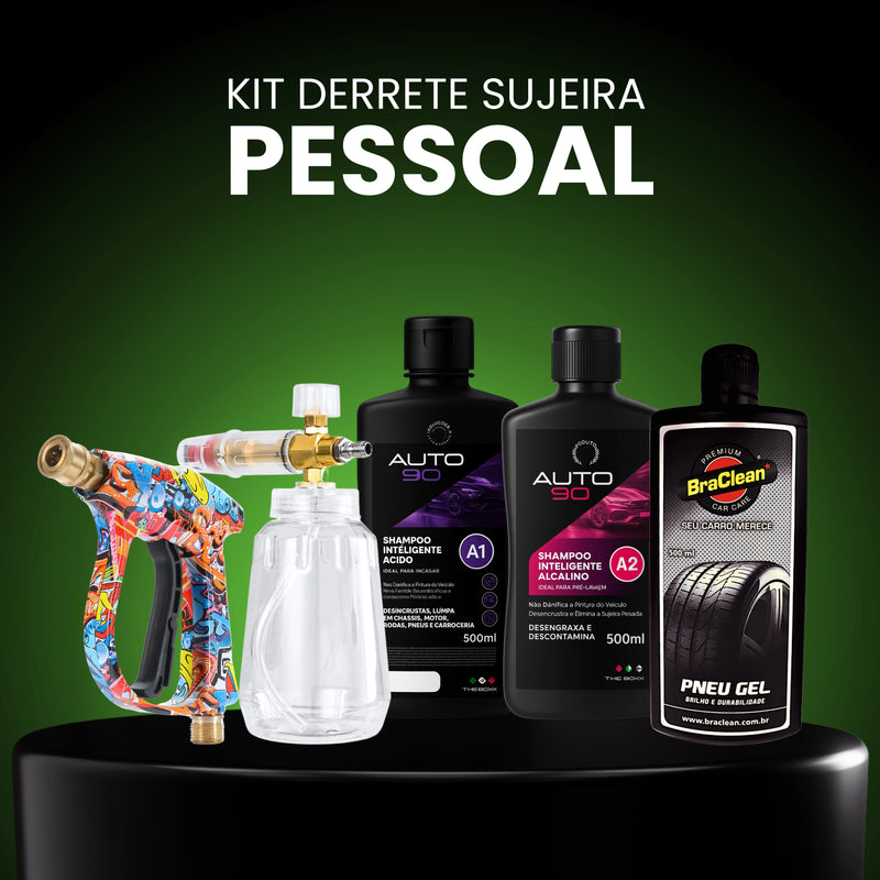 Kit Derrete Sujeira Pessoal (Pistola de Alta Pressão+ Snow Foam + Kit Auto90 1L +  adaptador + Pretinho em Gel)