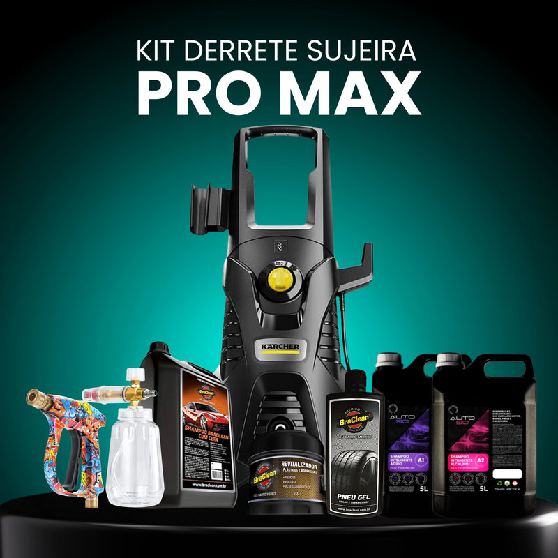 Kit Derrete Sujeira Pro Max (Pistola de Alta Pressão + Snow Foam + Lavadora de Alta Pressão K5 + adaptador +  Kit Auto90 10L + Pretinho 500ml + Shampoo c/ cera de Carnaúba 5L + Revitalizador de Plásticos)