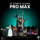 Kit Derrete Sujeira Pro Max (Pistola de Alta Pressão Preta + Snow Foam + Lavadora de Alta Pressão K5 + adaptador +  Kit Auto90 10L + Pretinho 500ml + Shampoo c/ cera de Carnaúba 5L + Revitalizador de Plásticos)
