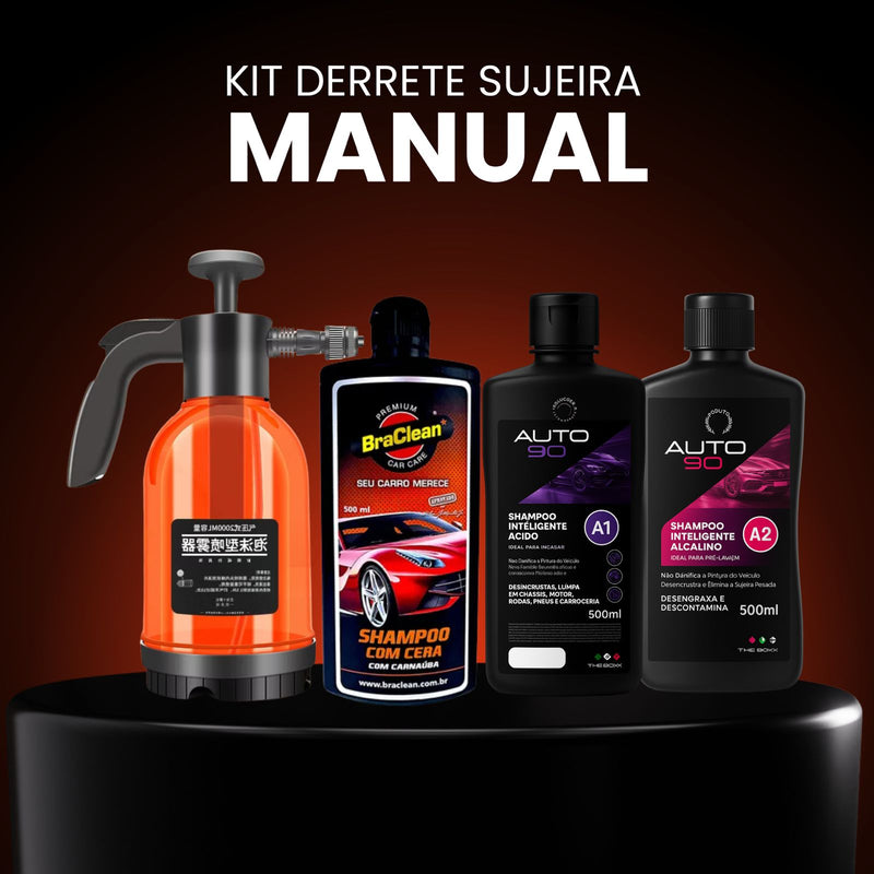 Kit Derrete Sujeira Manual (Snow foam manual + shampoo c/ cera de Carnaúba 500ml + kit auto90 1L)