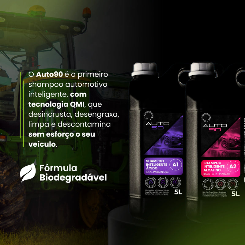 Shampoo automotivo premium para o agro Auto90 10L - Limpeza Pesada Para Máquinas Agrícolas (desicrustante + desengraxante)