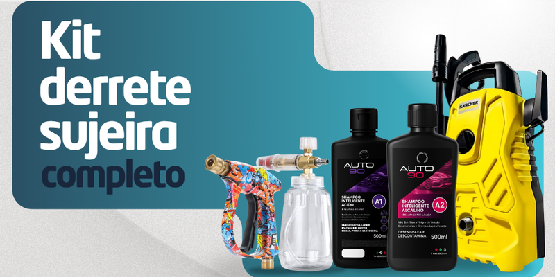 Kit Derrete Sujeira Completo ( Pistola de Alta Pressão Premium + Snow Foam Profissional + Lavadora de Alta Pressão Karcher Compacta + adaptador + Kit Auto90 1L)