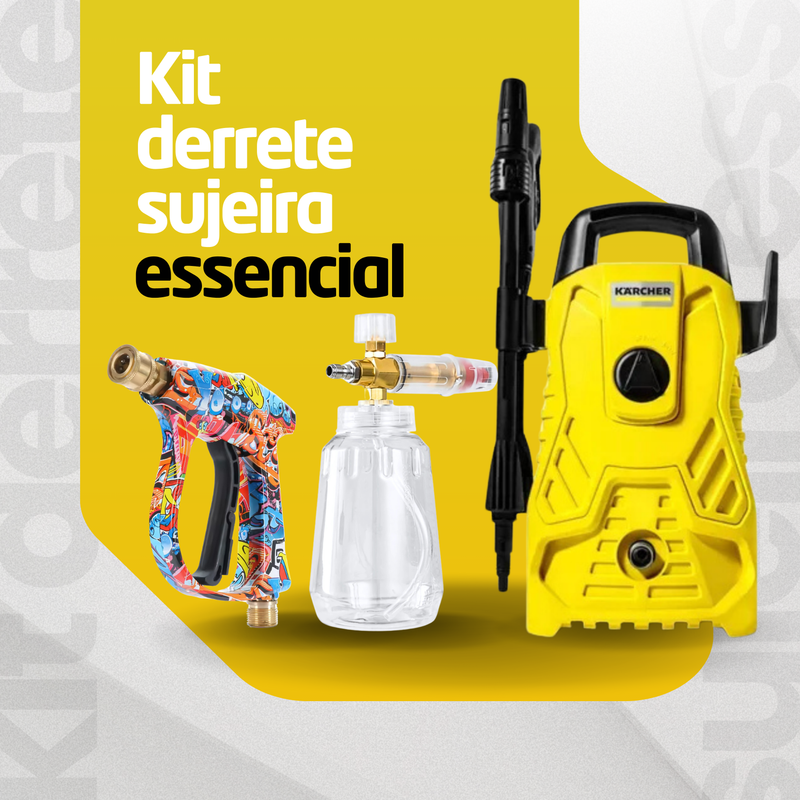 Kit Derrete Sujeira Essencial ( Lavadora de alta pressão Karcher compacta + Pistola de Alta Pressão + Snow foam + adaptador) - Frete Grátis