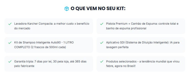 Kit Derrete Sujeira Completo ( Pistola de Alta Pressão Premium + Snow Foam Profissional + Lavadora de Alta Pressão Karcher Compacta + adaptador + Kit Auto90 1L)